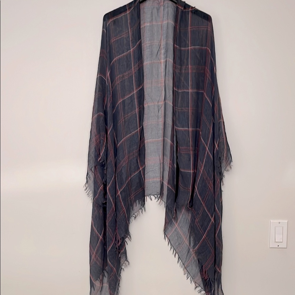 Open Linen Plaid Shawl